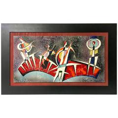 Unique Mid-Century Wall Relief Tile of Musicians by Cam Para of California 7