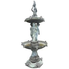 Vintage Large Bronze Fountain with Cherubs and Two Reservoirs