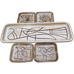 Set of Five Ceramic Serving Platter and Plates by Jacques Pouchain, circa 1950s