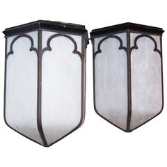 Identical Pair of Leaded Glass Light Fixtures