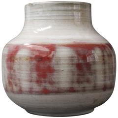 Mid-Century Red and White Glazed Ceramic Vase by Jacques Pouchain