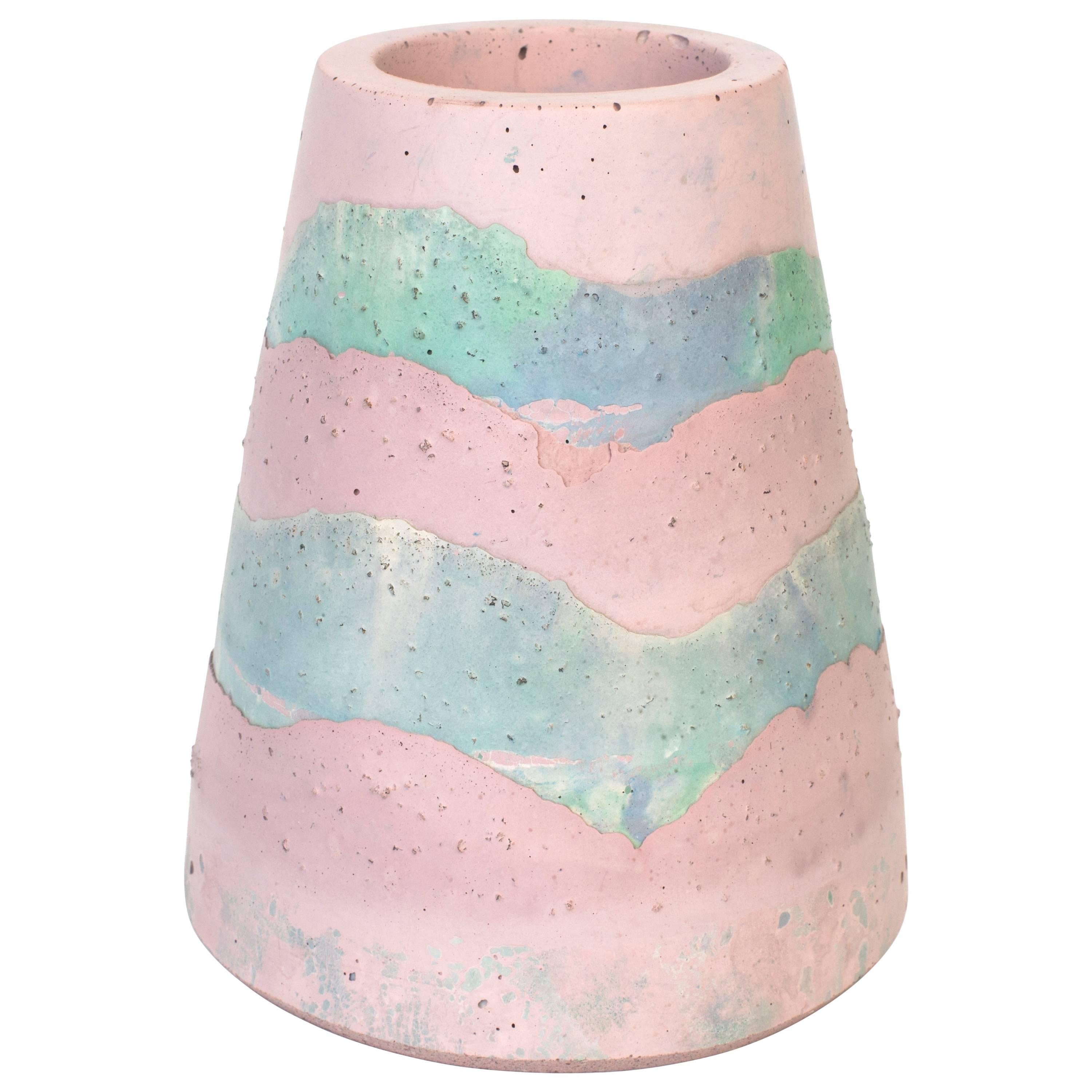 Vesta Concrete Vase in Detritus Pattern, Handmade Organic Modern Vessel In Stock For Sale
