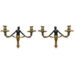 Pair of Antique French Empire Style Two-Light Wall Sconces 8