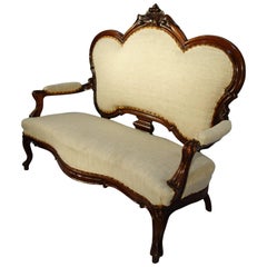 19th Century Italian Piedmont Solid Walnut Settee Circa 1860