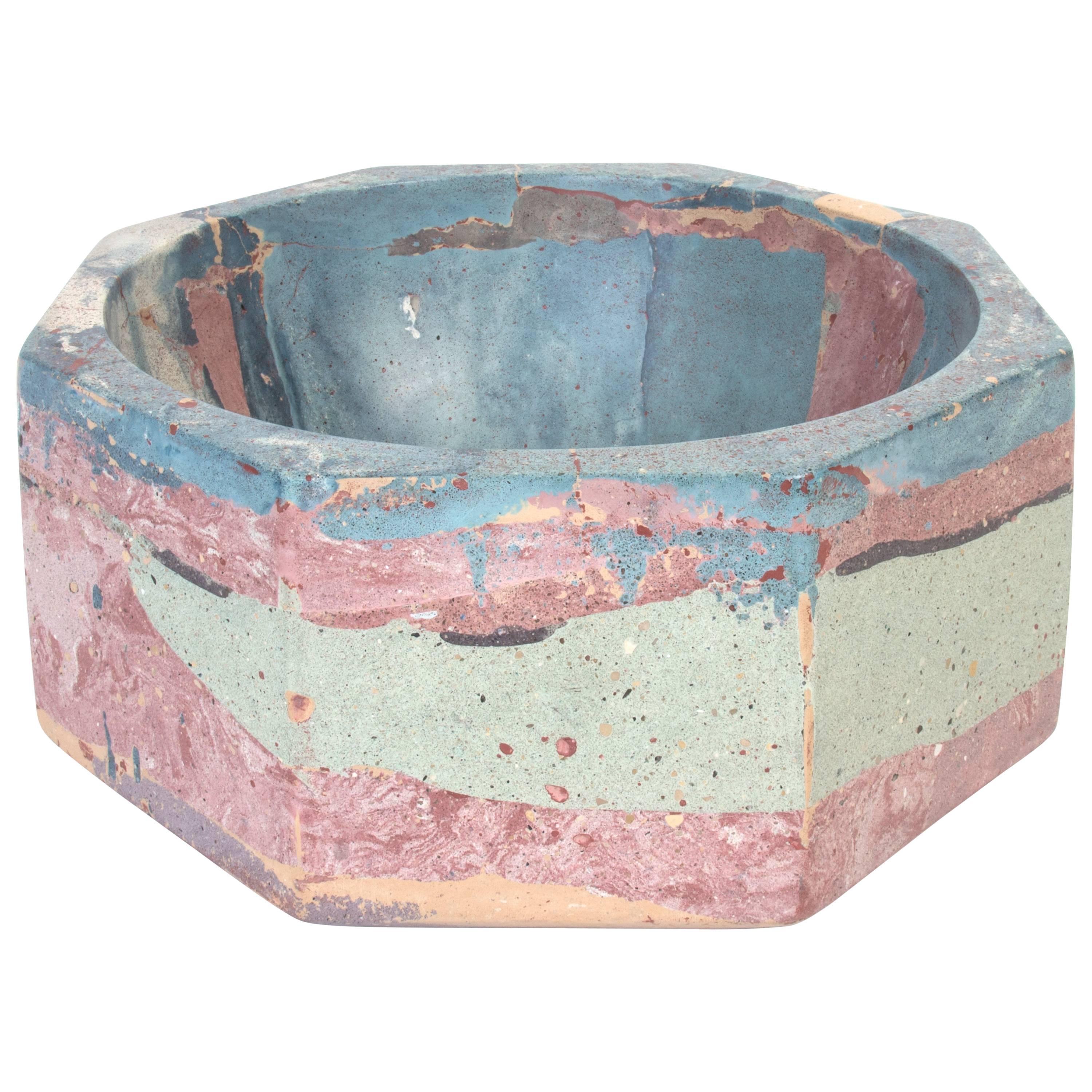 Octavia Max Concrete Bowl in Exclusive Detritus Pattern, Handmade Organic Modern For Sale