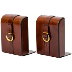 Equestrian Leather and Brass Buckle Bookends