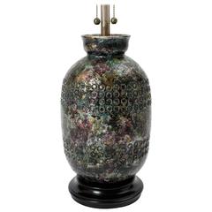 Monumental 1950s Italian Metallic Jewel Glaze Ceramic Lamp 3