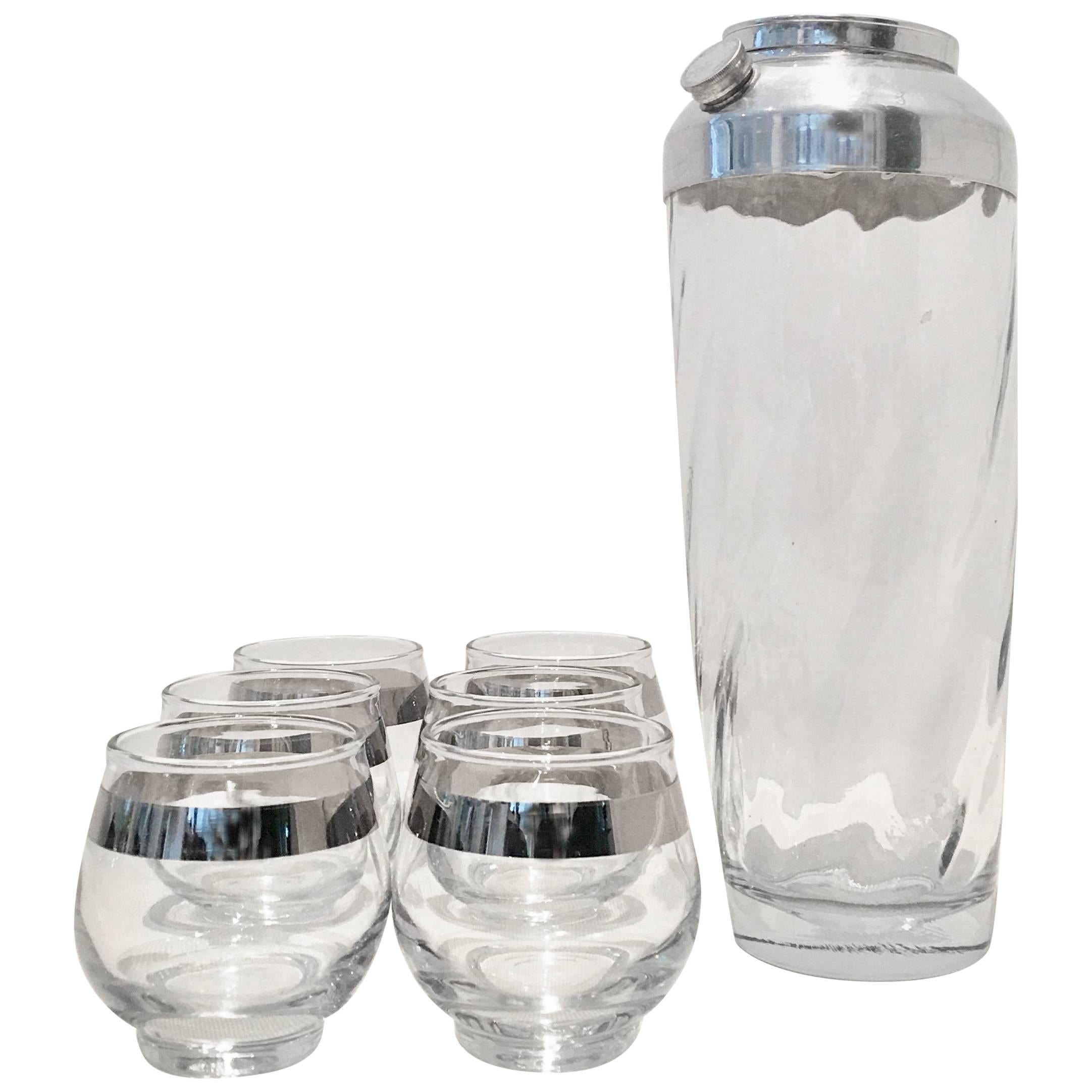 Hollywood Regency Dorothy Thorpe Sterling Silver Glass Drinks Set of Nine