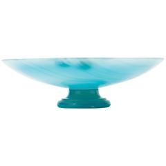 Italian 1960s Aquamarine Alabaster Tazza Centerpiece Bowl