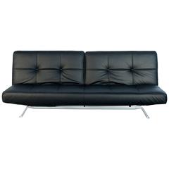 Vintage Smala Black Leather Adjustable Sofabed by Pascal Mourgue for Ligne Roset