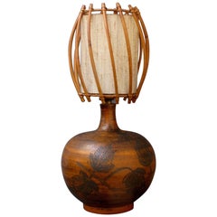 Ceramic Lamp by Jacques Blin with Original Rattan Shade, circa 1950s 12