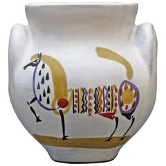 Ceramic 'Eared' Vase 'Vase à Oreilles' with Horse by Roger Capron, 1950s