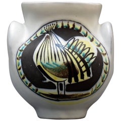 Vintage Ceramic 'Eared' Vase ‘Vase à Oreilles’ with Rooster by Roger Capron, 1950s