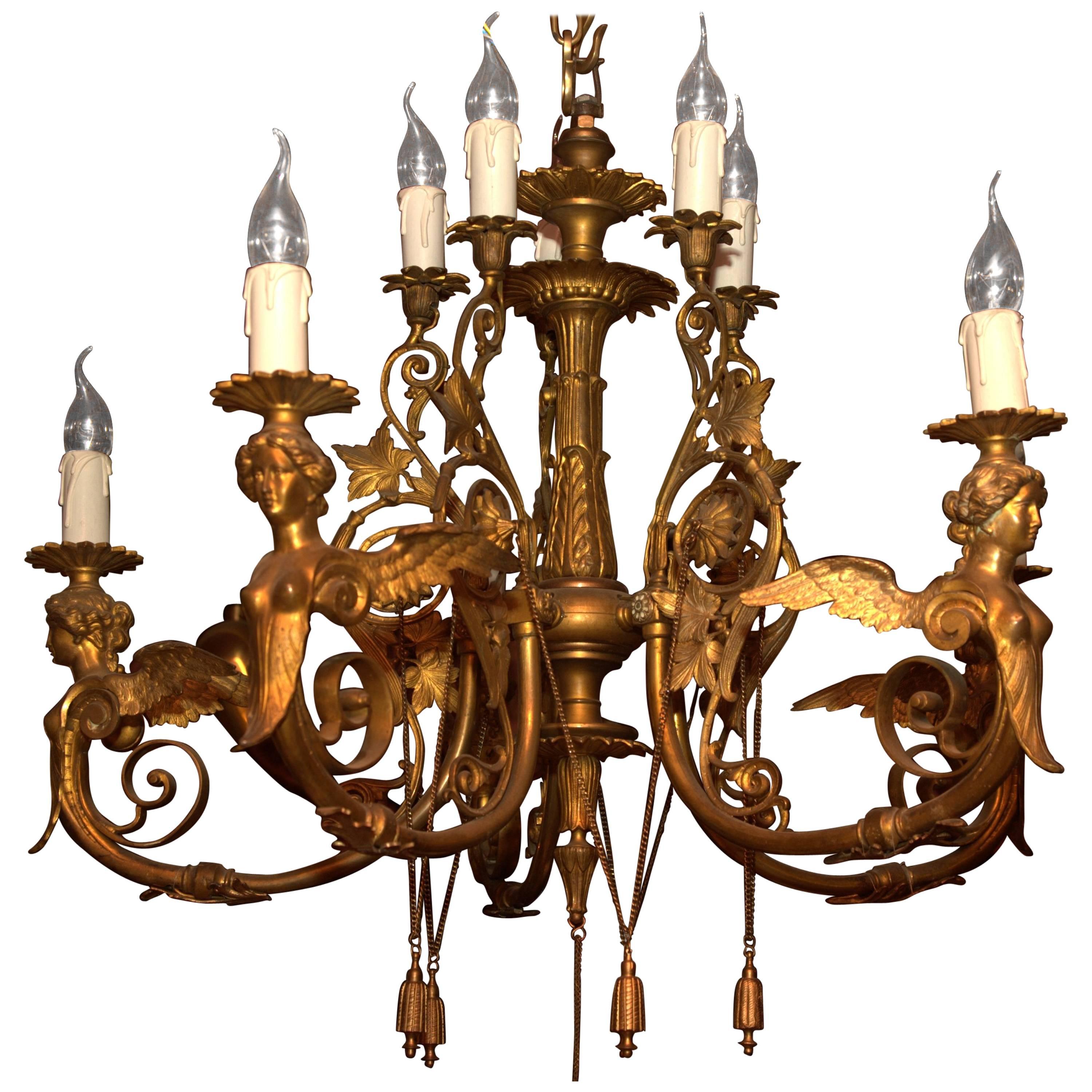 19th Century, Antique Classicist Ceiling Lamp Chandelier in the Empire Style