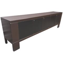 Large Brutalist Sideboard in Black and Brown Lacquered Oak, circa 1970