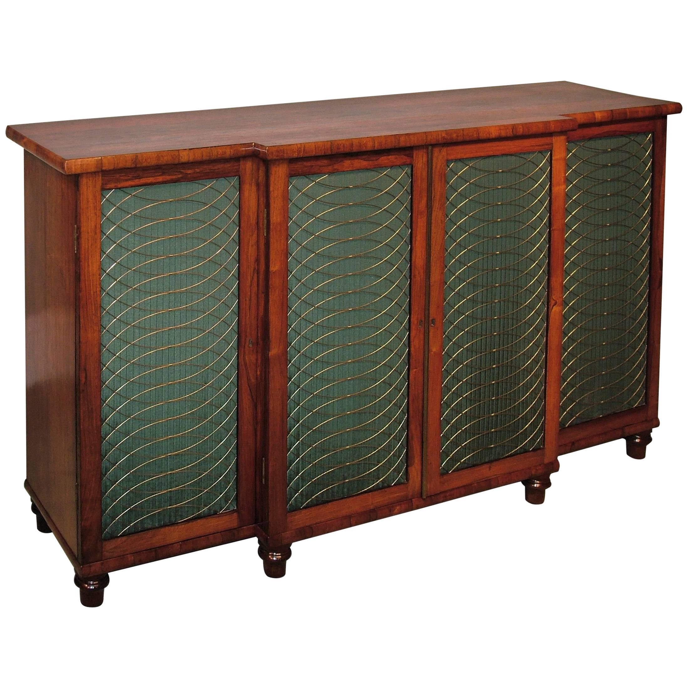 Regency period rosewood chiffonier with green pleating