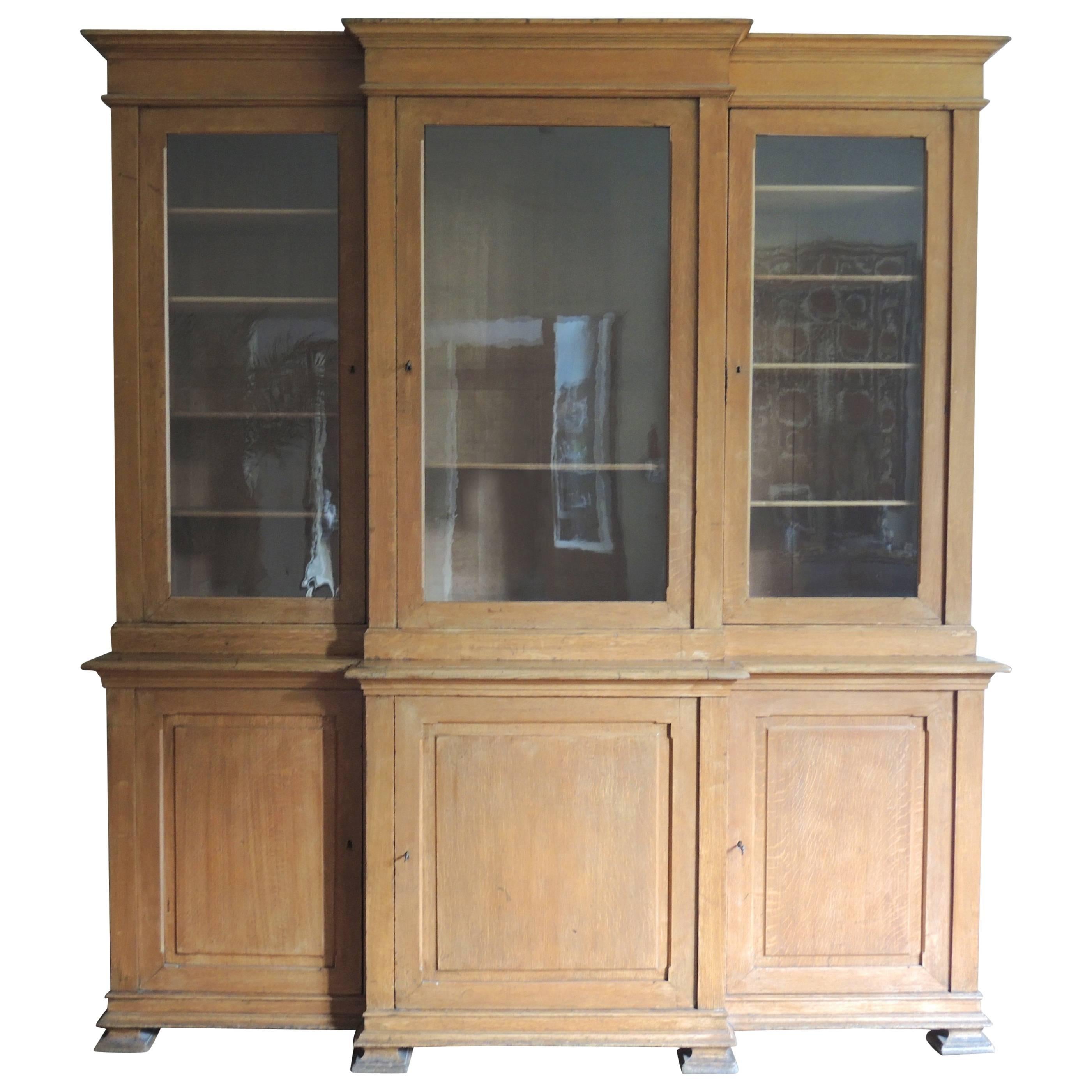 19th Century Belgian Oak Breakfront Bookcase