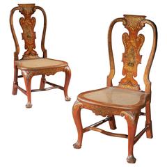 Pair of George II Scarlet Japanned Side Chairs from Lazcano Palace 5