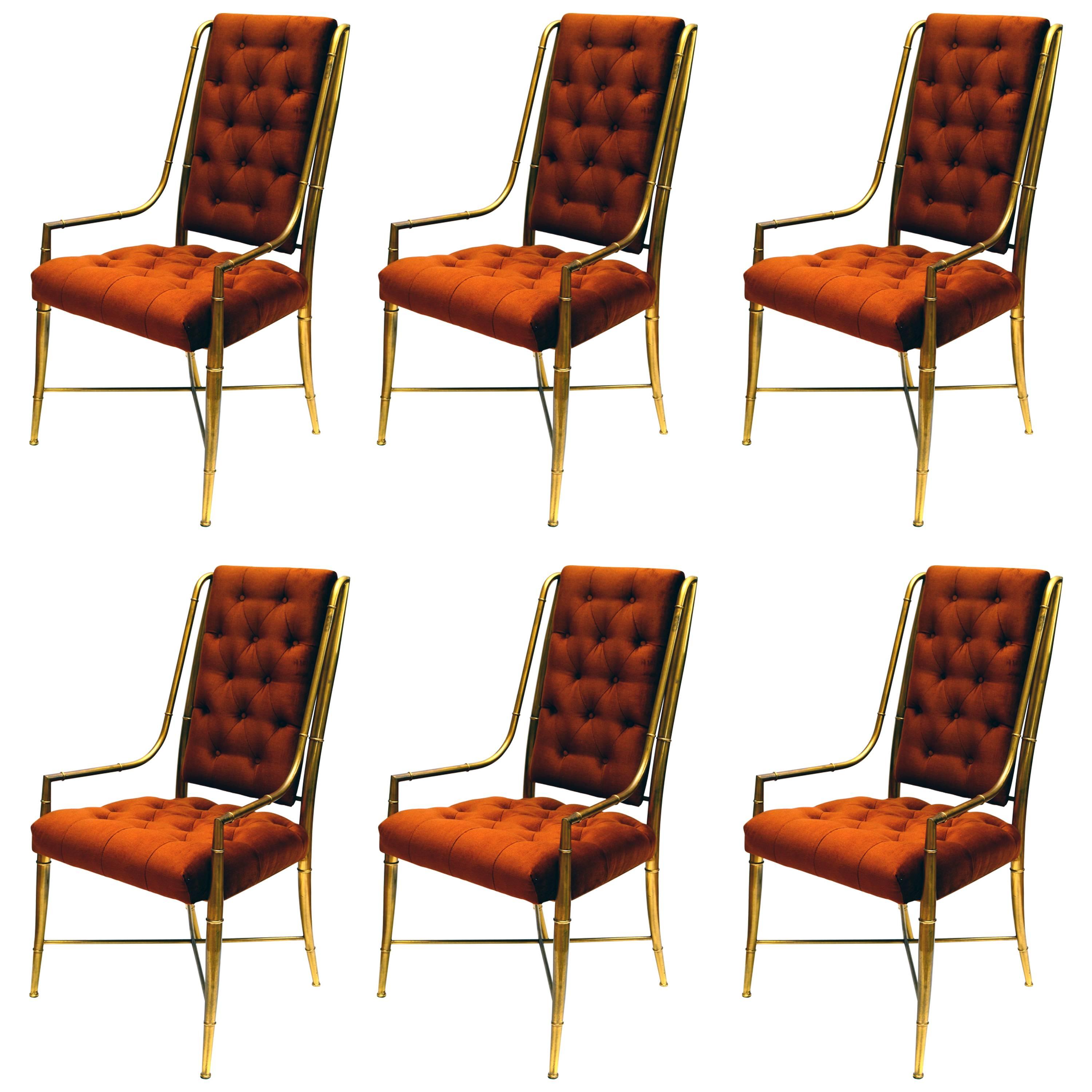 Faux Bamboo Brass Dining Chairs, Weiman/Warren Lloyd for Mastercraft, Set of Six