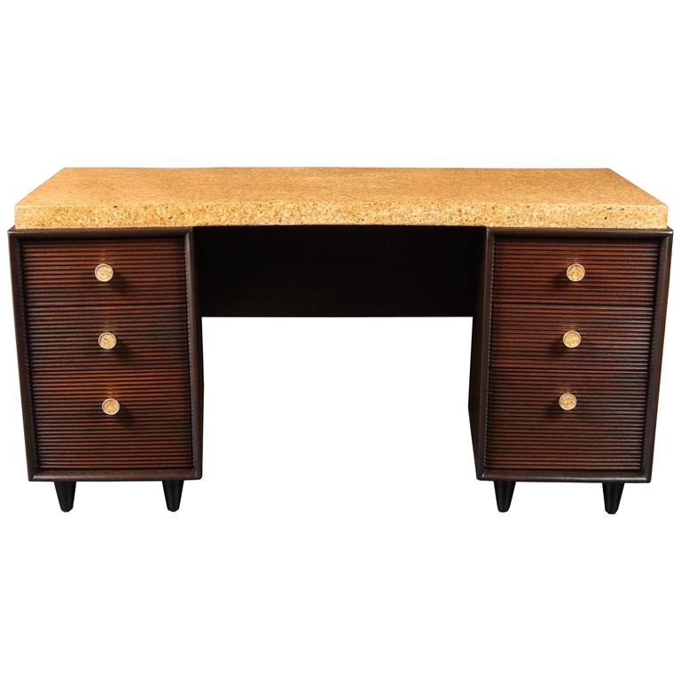 Rare MidCentury Cork and Mahogany Desk by Paul Frankl for Johnson