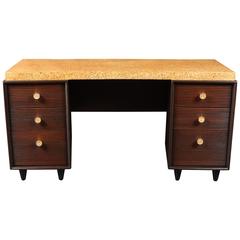 Rare Mid-Century Cork and Mahogany Desk by Paul Frankl for Johnson Furniture