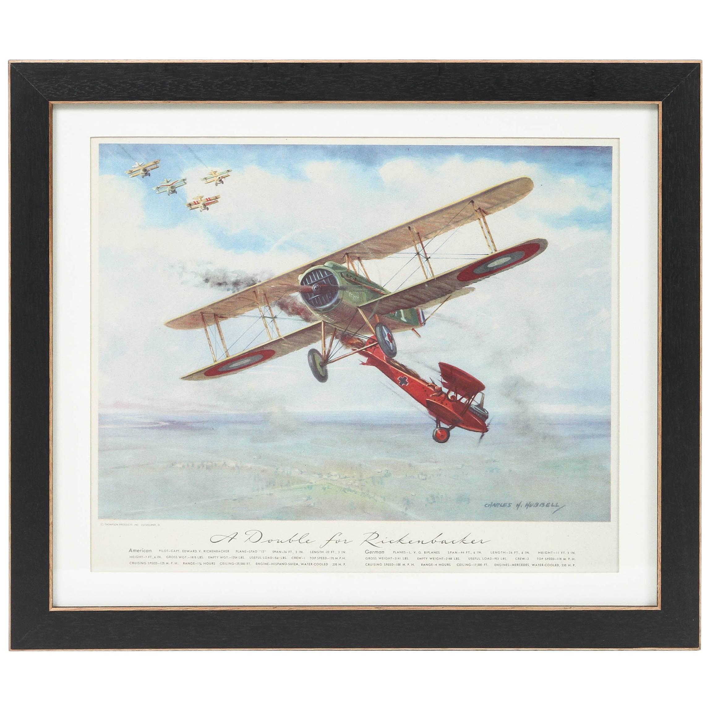 1950s Framed Aviation Prints of Fighter Planes by Charles Hubbell