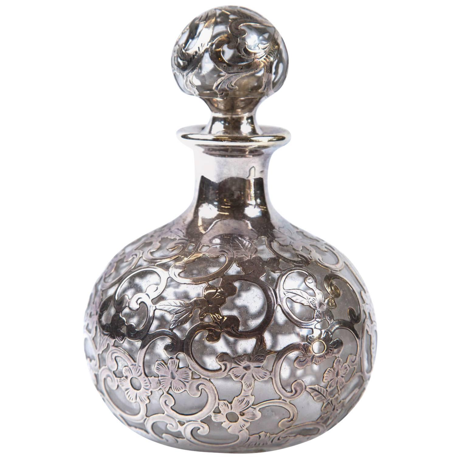 Antique Sterling Silver Overlay Perfume Bottle Monogrammed