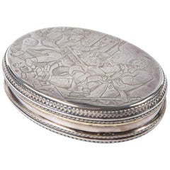 Antique Sterling Silver Oval Keepsake Box, Continental Gold Wash Flute Players