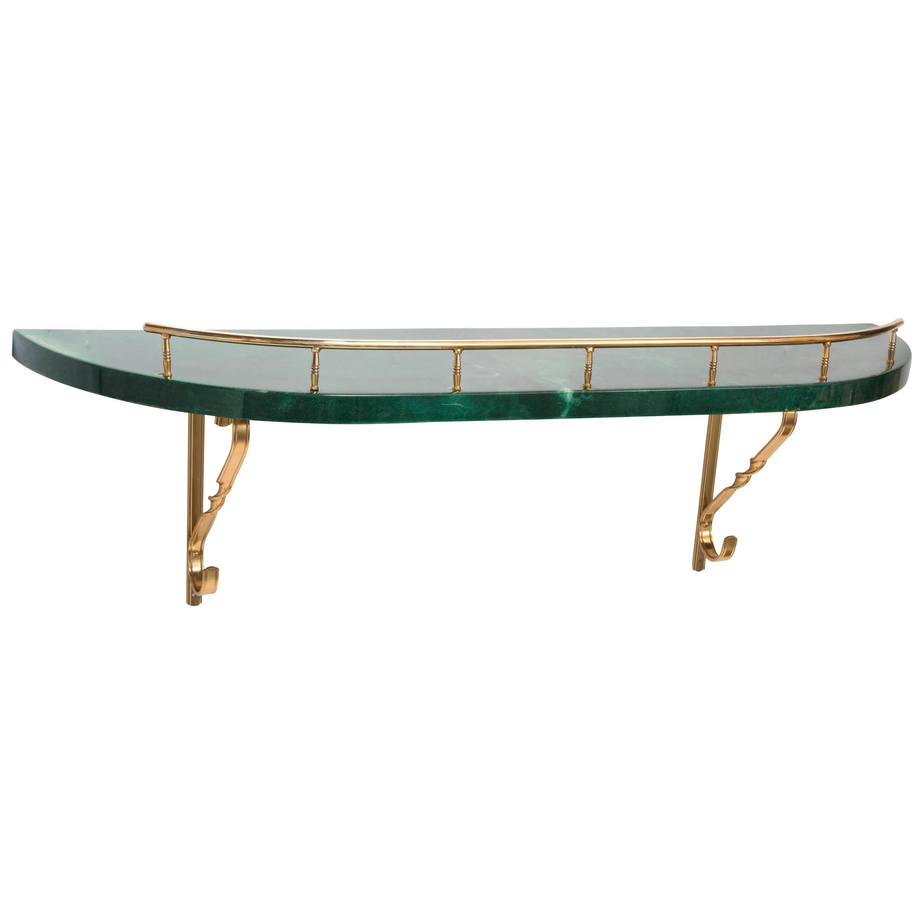 Aldo Tura green lacquered book shelf with brass mounts, Italy circa 1950 For Sale