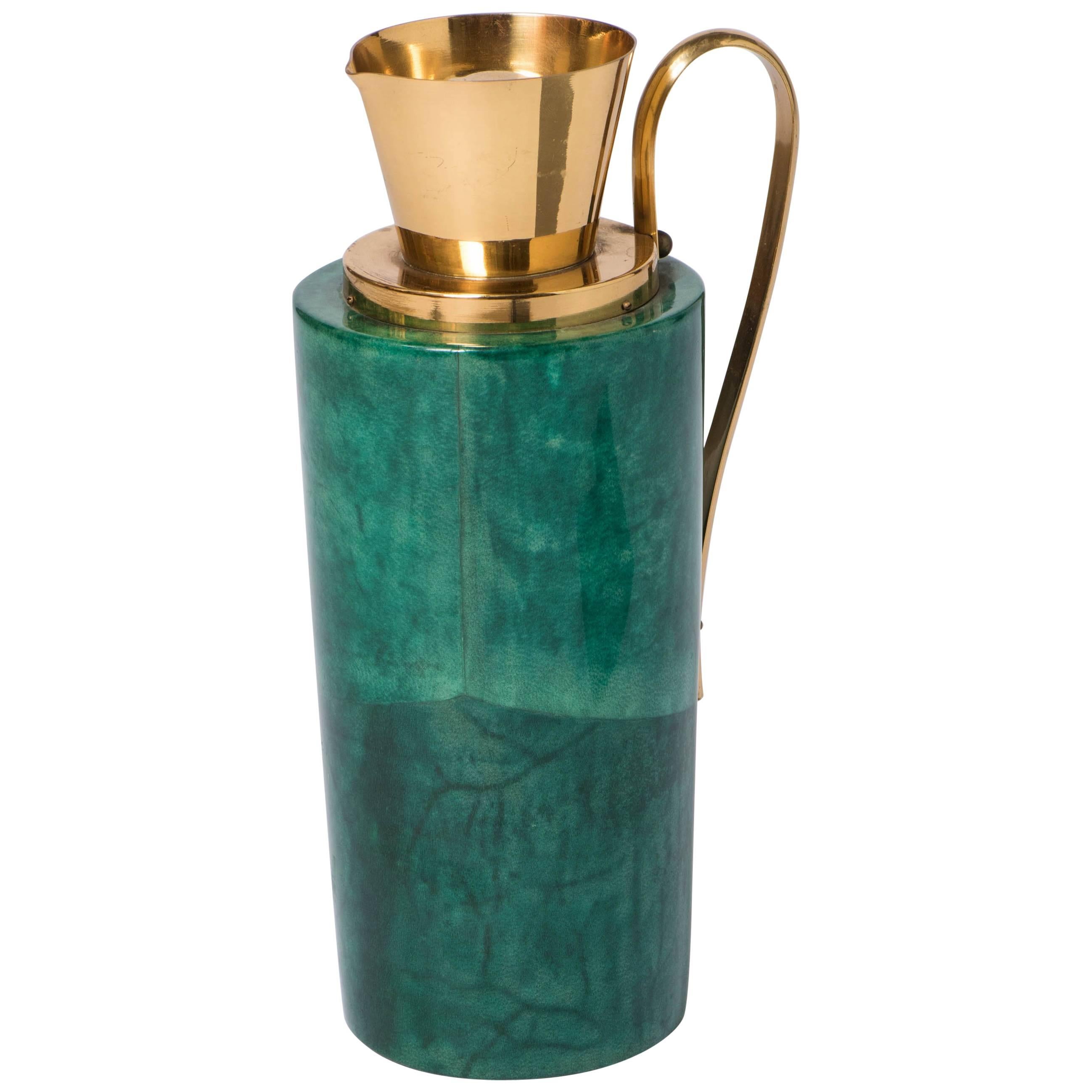 Aldo Tura green lacquered parchment carafe with brass mounts, Italy circa 1940 For Sale