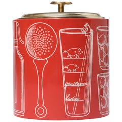 Piero Fornasetti Ice Bucket in Red and White, Italy, circa 1950
