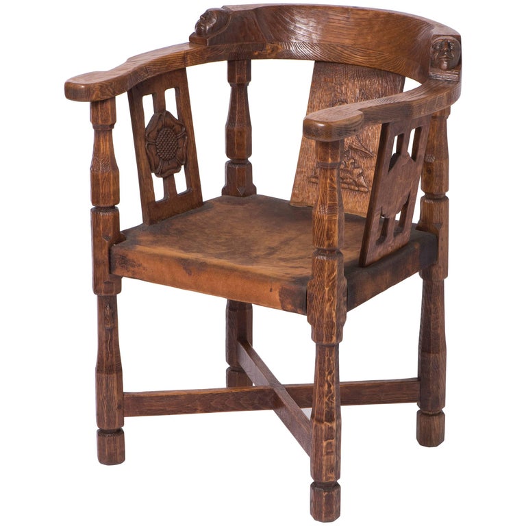 Robert Mouseman Thompson carved oak "Monk" chair, England circa 1930 For Sale at 1stdibs