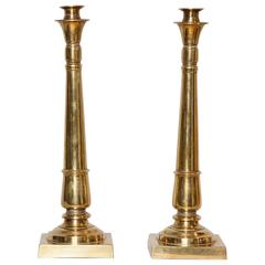 Antique A Tall Regency Pair of Brass Column Table Lamps, circa 1820