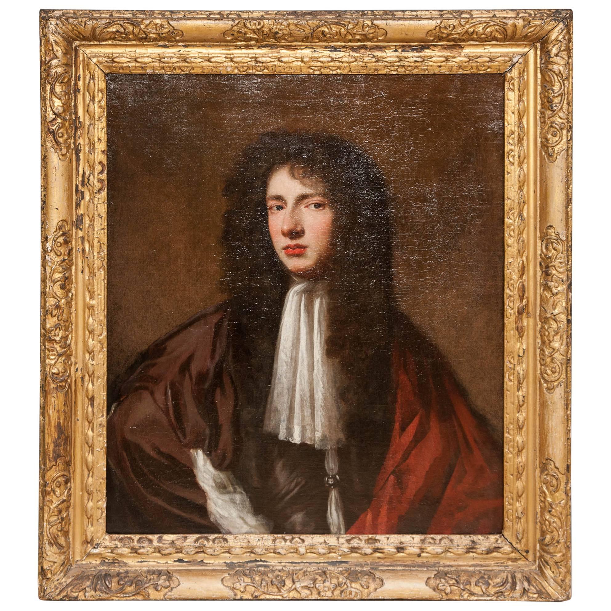 William and Mary Period Portrait of a Young Man ca. 1680 For Sale