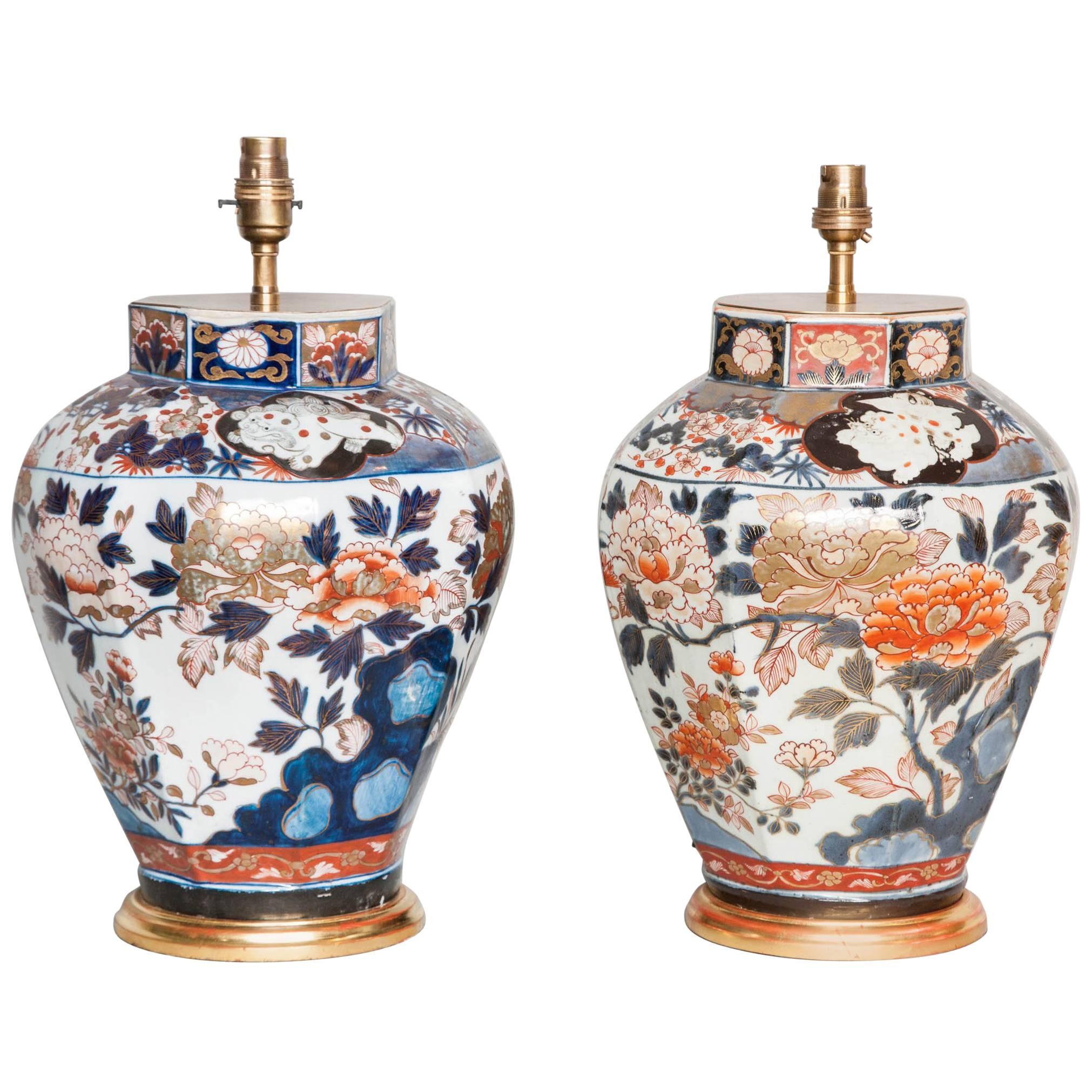 Medium Pair of Lamped Imari Vases