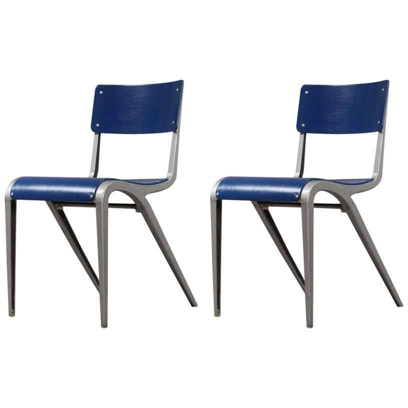 Pair of Industrial Cast Aluminium Chairs Designed James Leonard, 1948