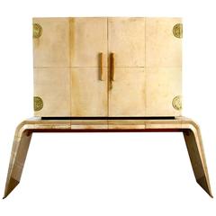 Antique Valzania Parchment Cabinet with Mirrored Interior, Italian, circa 1938