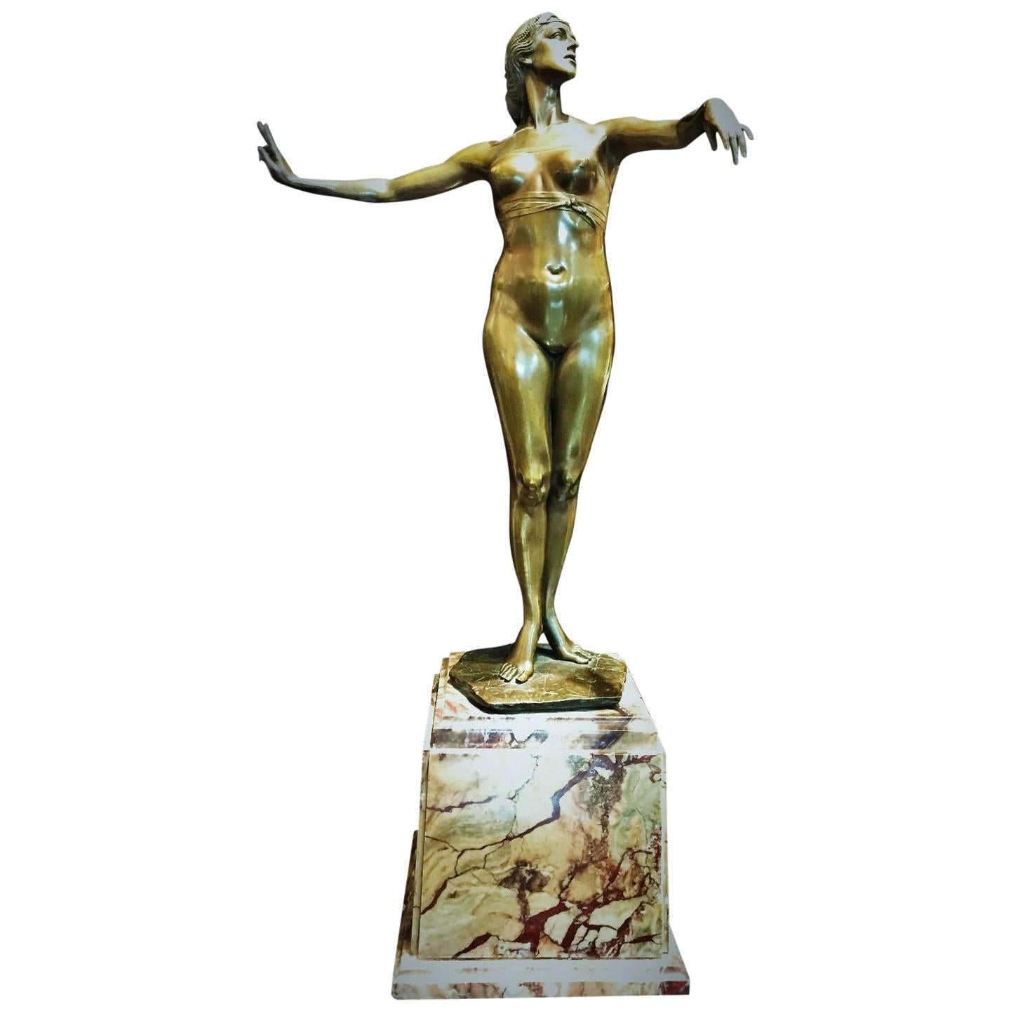 Edmund Gomanski, Isadora Duncan, German Jugendstil Bronze Sculpture, 1903