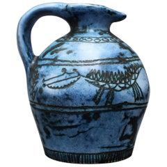 Mid-century Blue Ceramic Jug by Jacques Blin, Vallauris, France circa 1950s