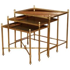 Antique Set of Early 20th Century French Brass and Églomisé Nesting Tables