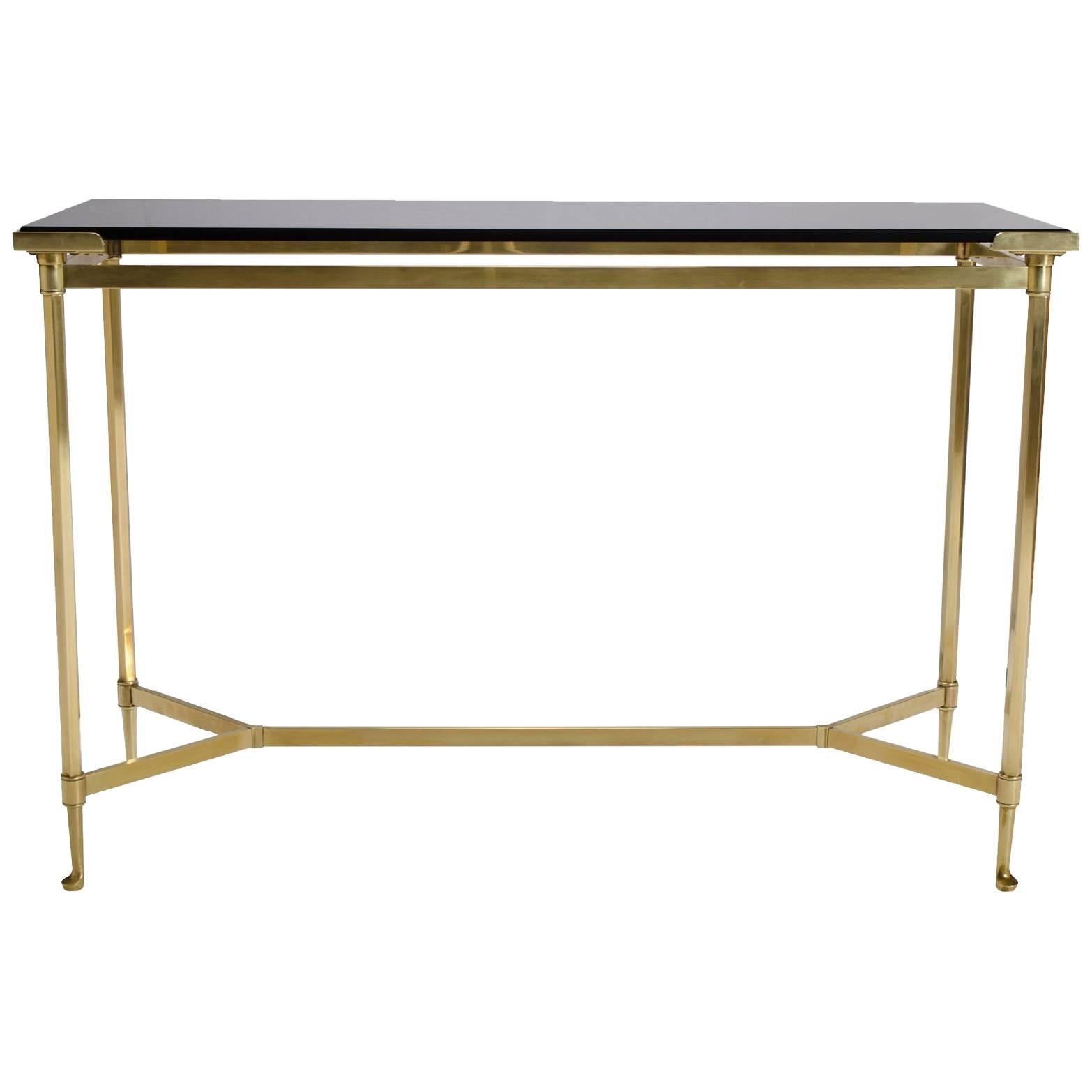 French Brass Console with Floating Smoked Glass
