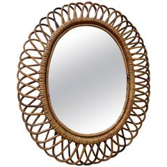 Italian Rattan Wall Mirror in the Style of Franco Albini