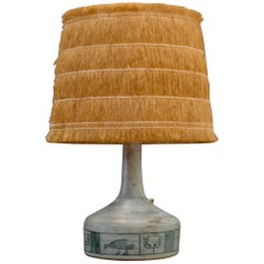 Vintage Ceramic Lamp by Jacques Blin with Original Raffia Shade, c.1950s