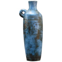 Mid-Century Blue Ceramic Vase by Jacques Blin, Vallauris, France, circa 1950s