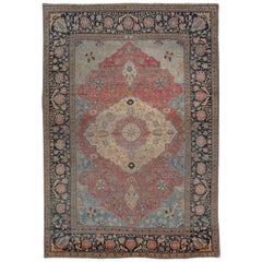 Antique Persian Mohtasham Kashan Rug, Handmade Rug, Red, Navy, Light Blue 11