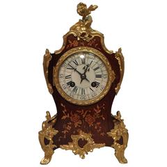 French Louis XV Style Floral Marquetry Inlaid Mantel Clock