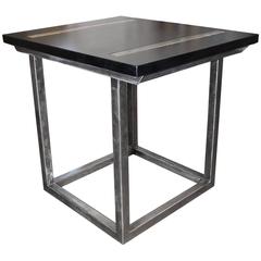 Bar Table on Polished Steel with Ebonized Limestone Top 11