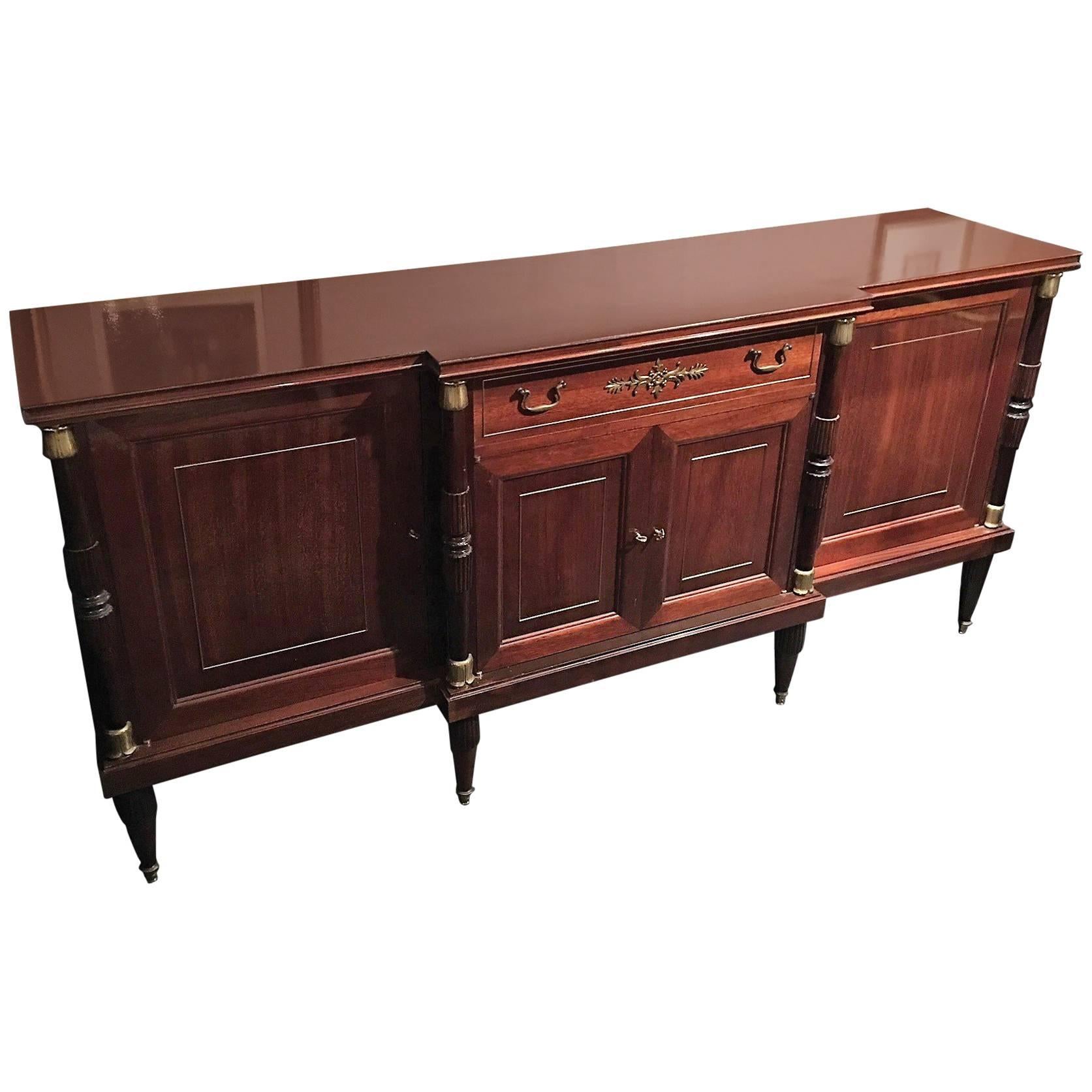 French Directoire Style Mahogany Credenza or Sideboard, 19th Century