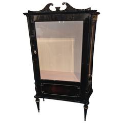 French Empire Style Ebonized Display Cabinet or Bookcase, Mid-20th Century