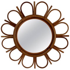 Mid-Century French Bamboo and Rattan Sunflower Mirror, circa 1960s